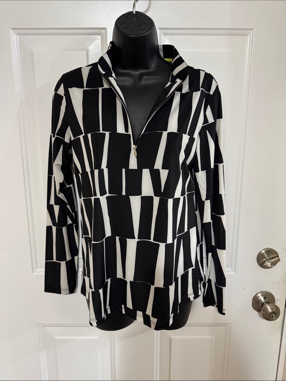 jamie sadock Black & White Geometric Zip Pullover